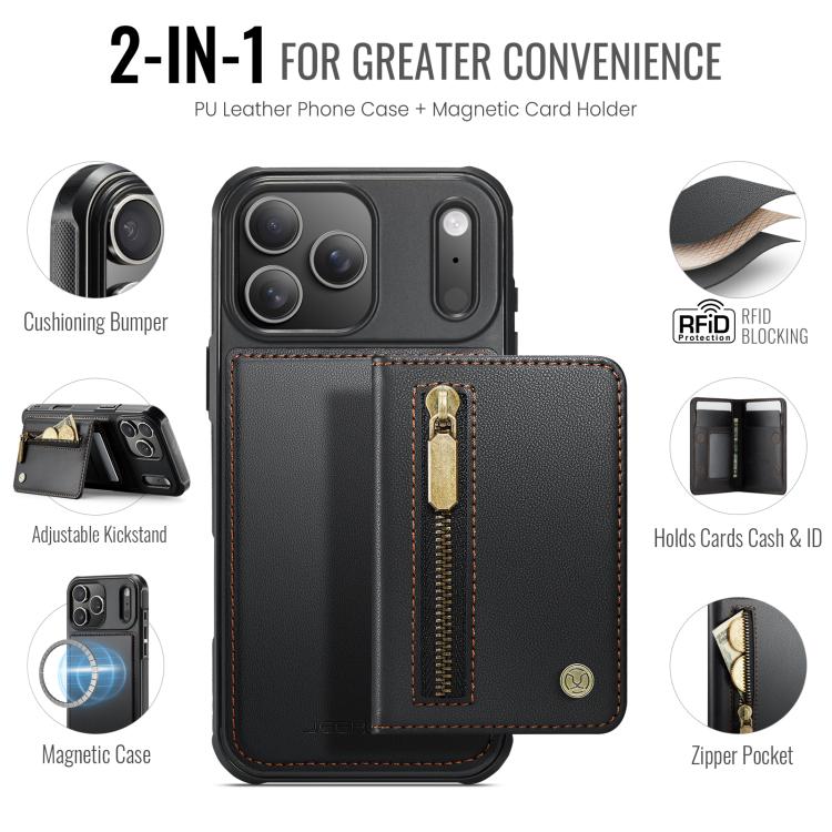 For iPhone 17 Pro JEEHOOD J12 Exquisite RFID MagSafe Zipper Card Bag Phone Case