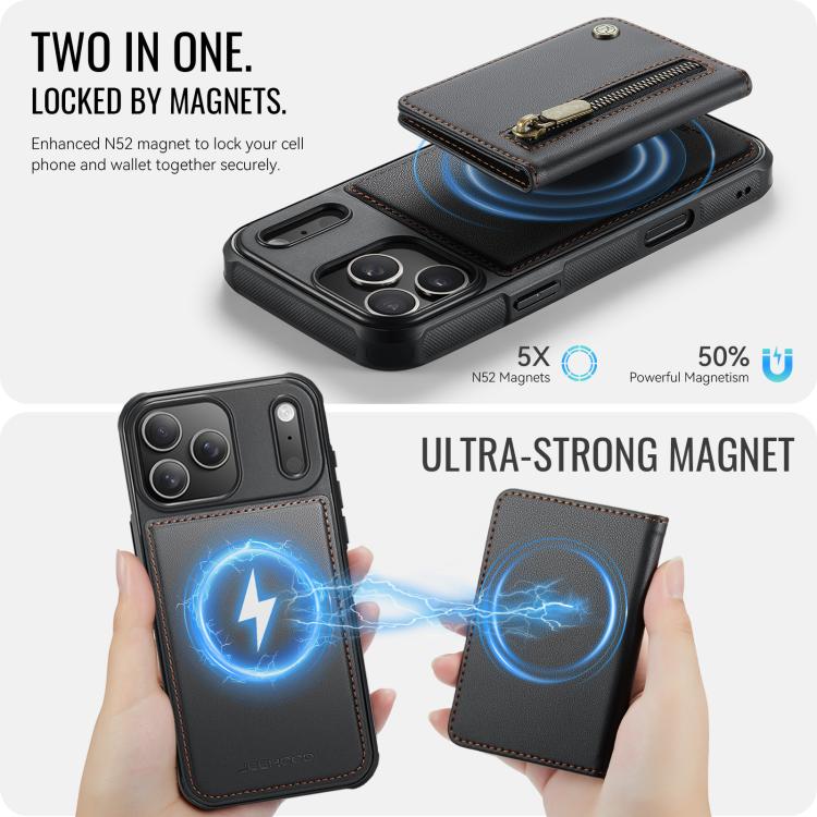For iPhone 17 Pro JEEHOOD J12 Exquisite RFID MagSafe Zipper Card Bag Phone Case