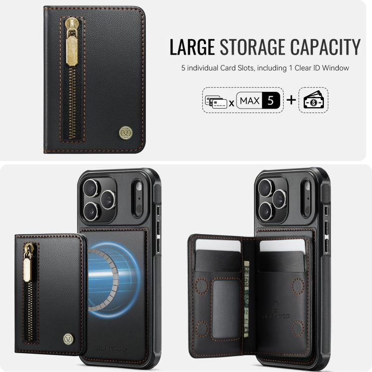 For iPhone 17 Pro JEEHOOD J12 Exquisite RFID MagSafe Zipper Card Bag Phone Case