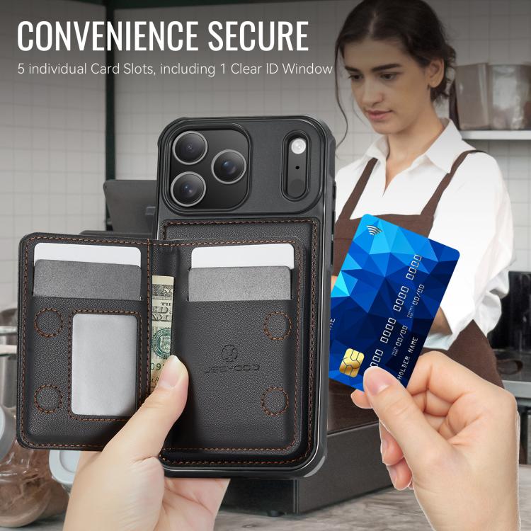 For iPhone 17 Pro JEEHOOD J12 Exquisite RFID MagSafe Zipper Card Bag Phone Case