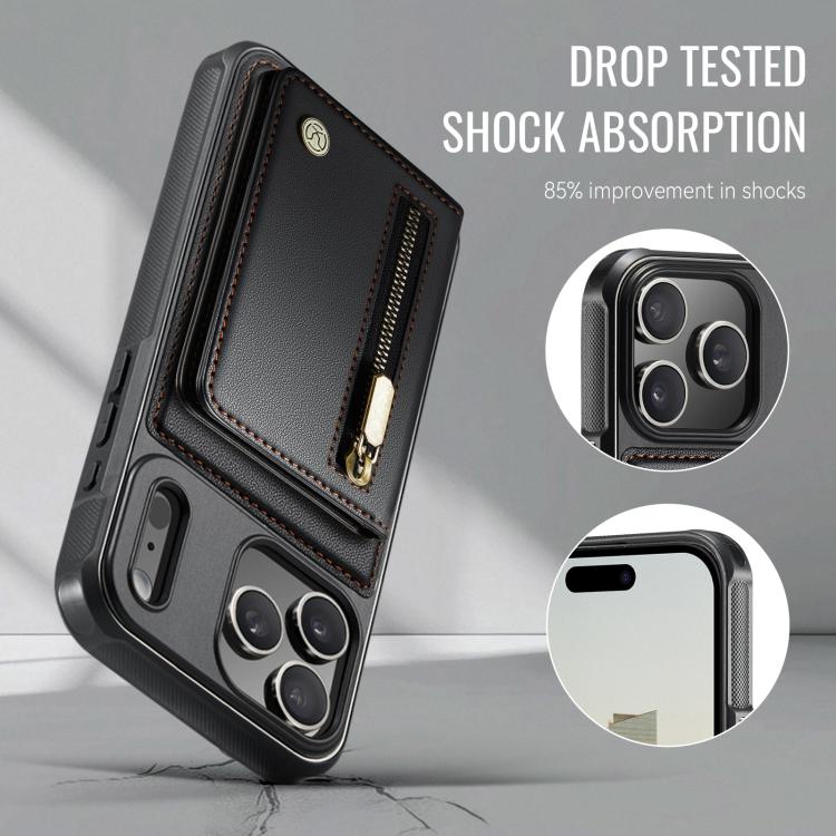 For iPhone 17 Pro JEEHOOD J12 Exquisite RFID MagSafe Zipper Card Bag Phone Case