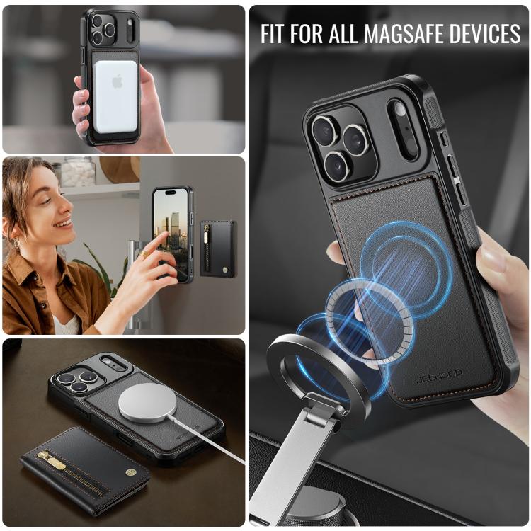 For iPhone 17 Pro JEEHOOD J12 Exquisite RFID MagSafe Zipper Card Bag Phone Case