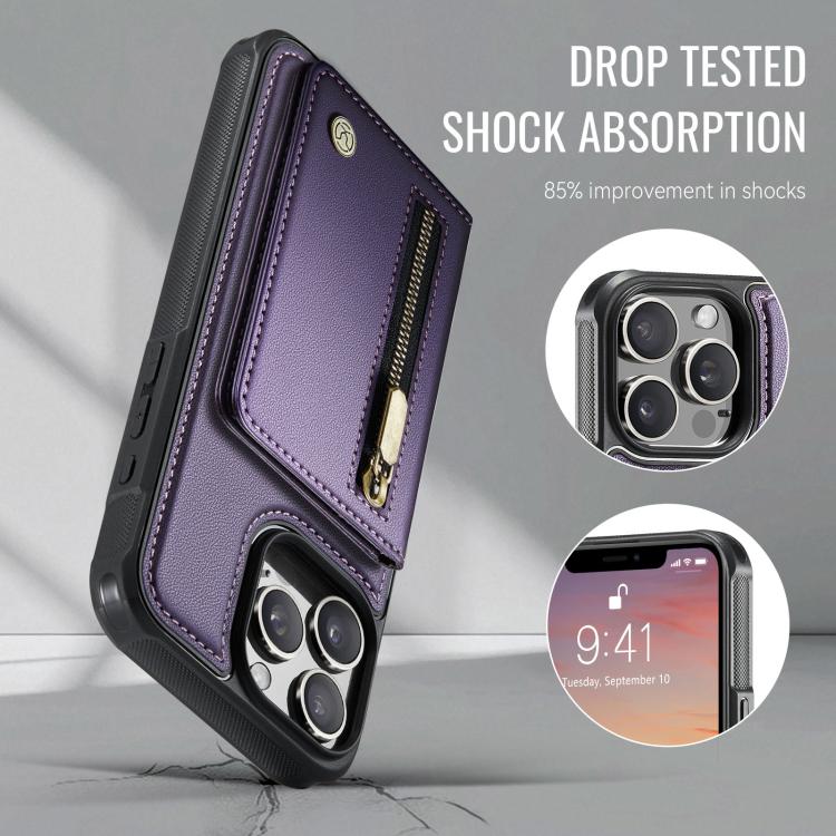 For iPhone 15 Pro Max JEEHOOD J12 Exquisite RFID MagSafe Zipper Card Bag Phone Case