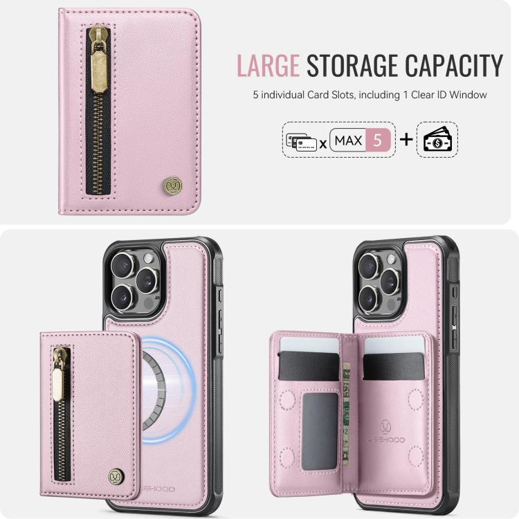 For iPhone 15 Pro Max JEEHOOD J12 Exquisite RFID MagSafe Zipper Card Bag Phone Case