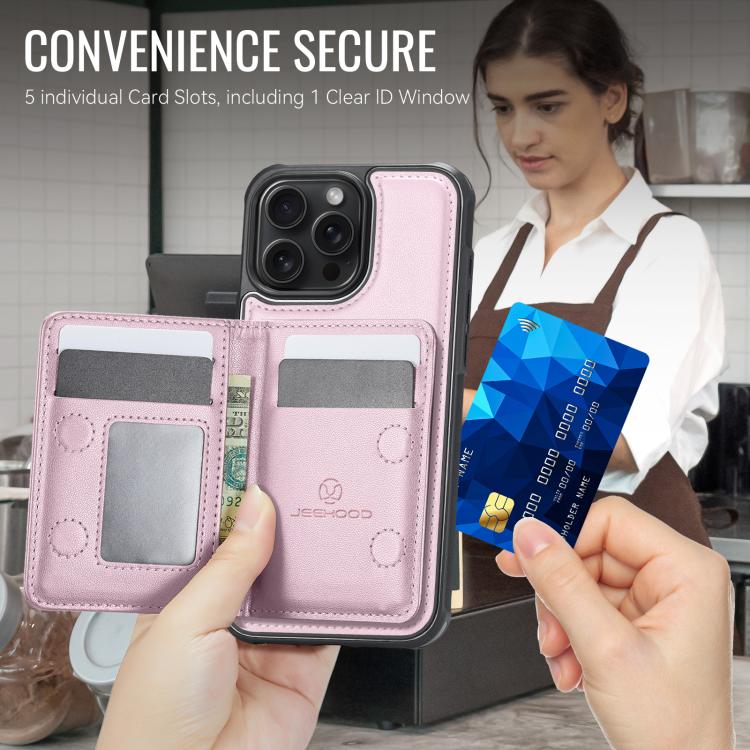 For iPhone 15 Pro Max JEEHOOD J12 Exquisite RFID MagSafe Zipper Card Bag Phone Case