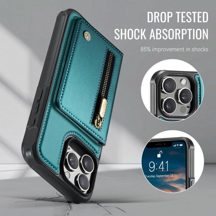 For iPhone 15 Pro Max JEEHOOD J12 Exquisite RFID MagSafe Zipper Card Bag Phone Case