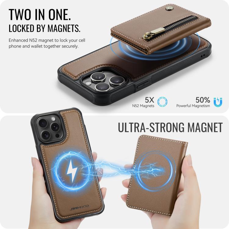 For iPhone 15 Pro Max JEEHOOD J12 Exquisite RFID MagSafe Zipper Card Bag Phone Case