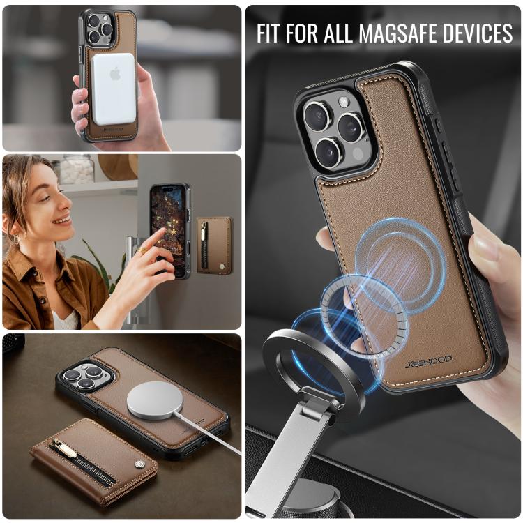 For iPhone 15 Pro Max JEEHOOD J12 Exquisite RFID MagSafe Zipper Card Bag Phone Case