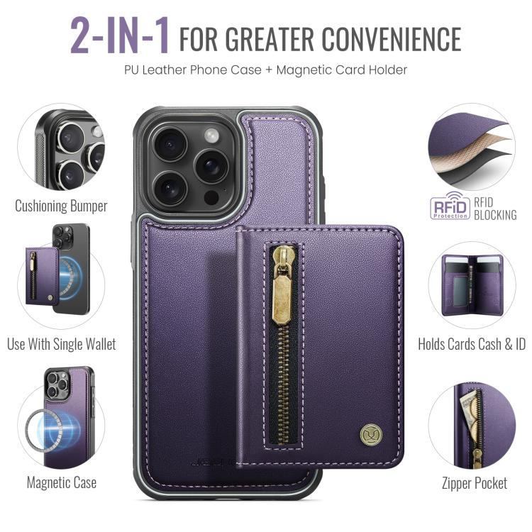 For iPhone 14 Pro JEEHOOD J12 Exquisite RFID MagSafe Zipper Card Bag Phone Case