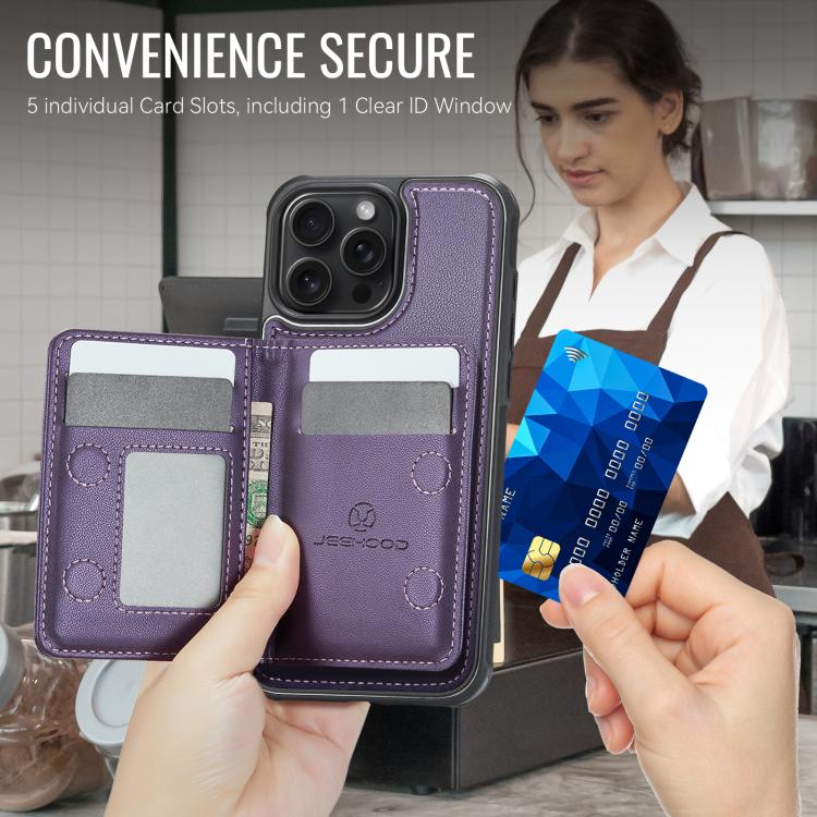 For iPhone 14 Pro JEEHOOD J12 Exquisite RFID MagSafe Zipper Card Bag Phone Case