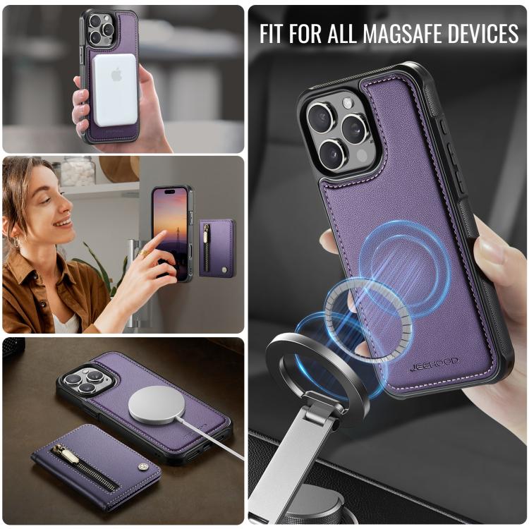 For iPhone 14 Pro JEEHOOD J12 Exquisite RFID MagSafe Zipper Card Bag Phone Case