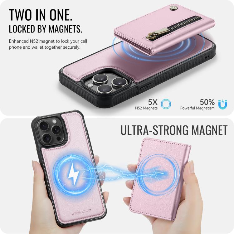 For iPhone 14 Pro JEEHOOD J12 Exquisite RFID MagSafe Zipper Card Bag Phone Case