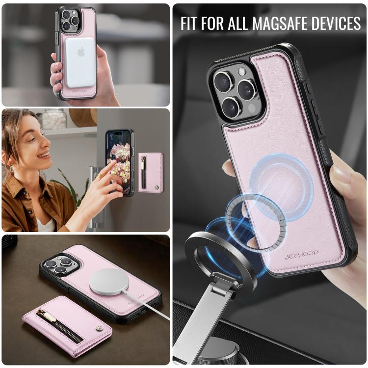 For iPhone 14 Pro JEEHOOD J12 Exquisite RFID MagSafe Zipper Card Bag Phone Case