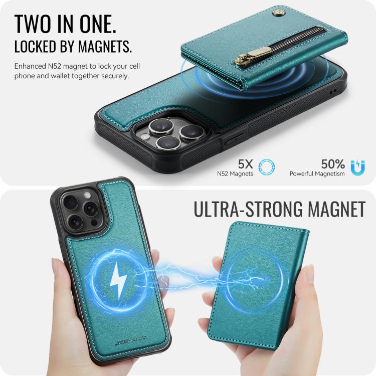 For iPhone 14 Pro JEEHOOD J12 Exquisite RFID MagSafe Zipper Card Bag Phone Case