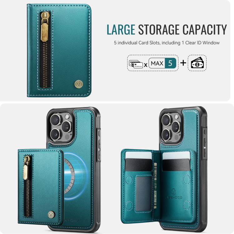 For iPhone 14 Pro JEEHOOD J12 Exquisite RFID MagSafe Zipper Card Bag Phone Case