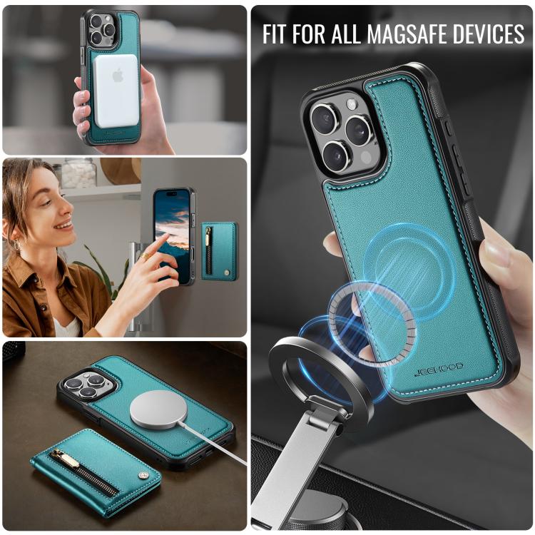 For iPhone 14 Pro JEEHOOD J12 Exquisite RFID MagSafe Zipper Card Bag Phone Case