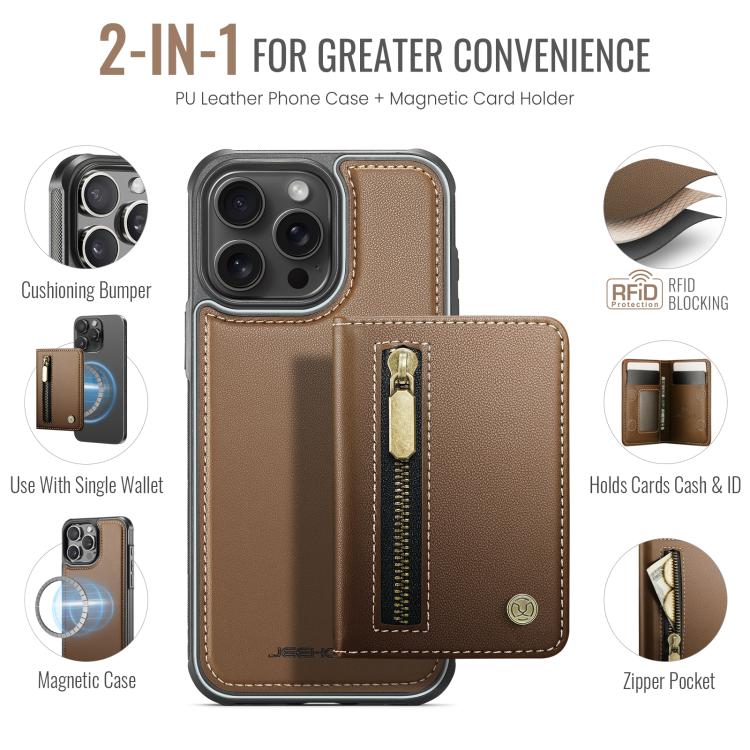 For iPhone 14 Pro JEEHOOD J12 Exquisite RFID MagSafe Zipper Card Bag Phone Case
