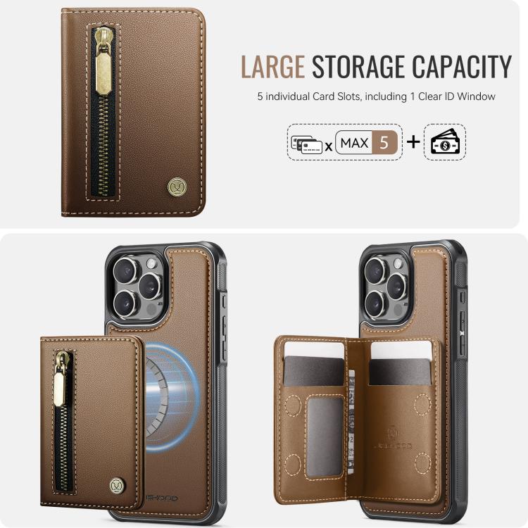 For iPhone 14 Pro JEEHOOD J12 Exquisite RFID MagSafe Zipper Card Bag Phone Case