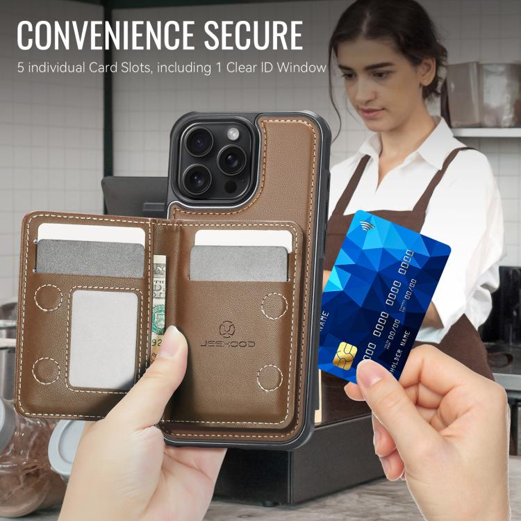 For iPhone 14 Pro JEEHOOD J12 Exquisite RFID MagSafe Zipper Card Bag Phone Case