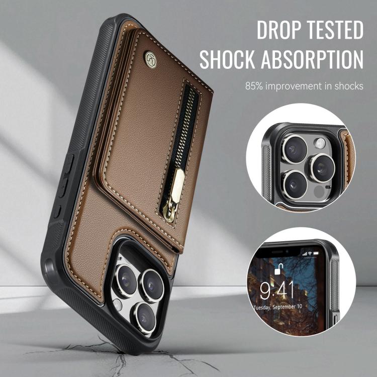 For iPhone 14 Pro JEEHOOD J12 Exquisite RFID MagSafe Zipper Card Bag Phone Case