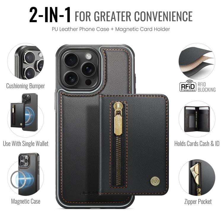For iPhone 14 Pro JEEHOOD J12 Exquisite RFID MagSafe Zipper Card Bag Phone Case