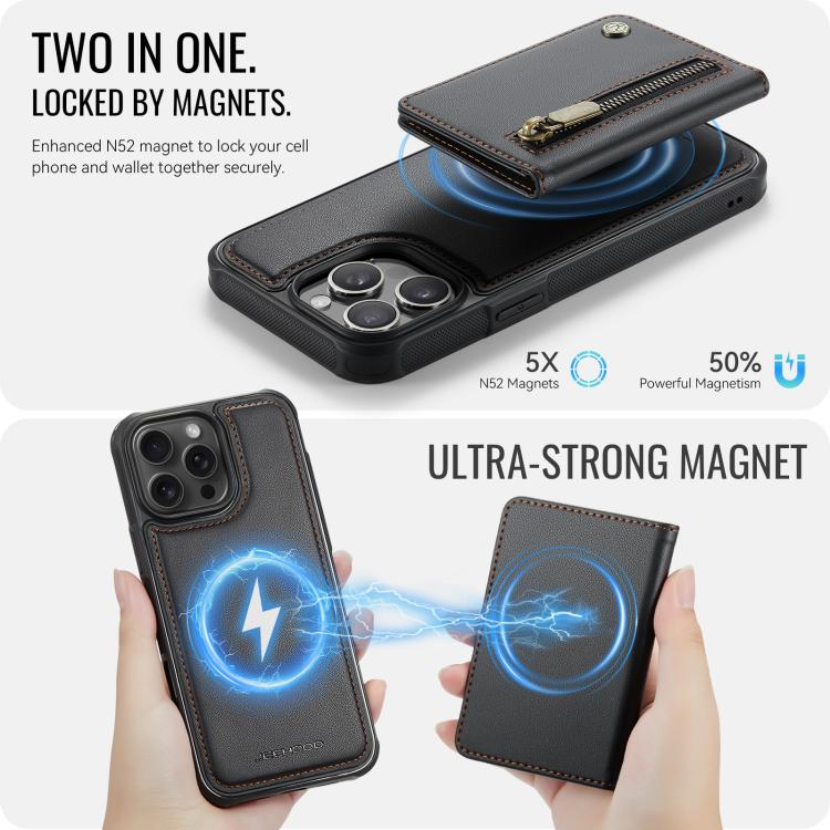 For iPhone 14 Pro JEEHOOD J12 Exquisite RFID MagSafe Zipper Card Bag Phone Case