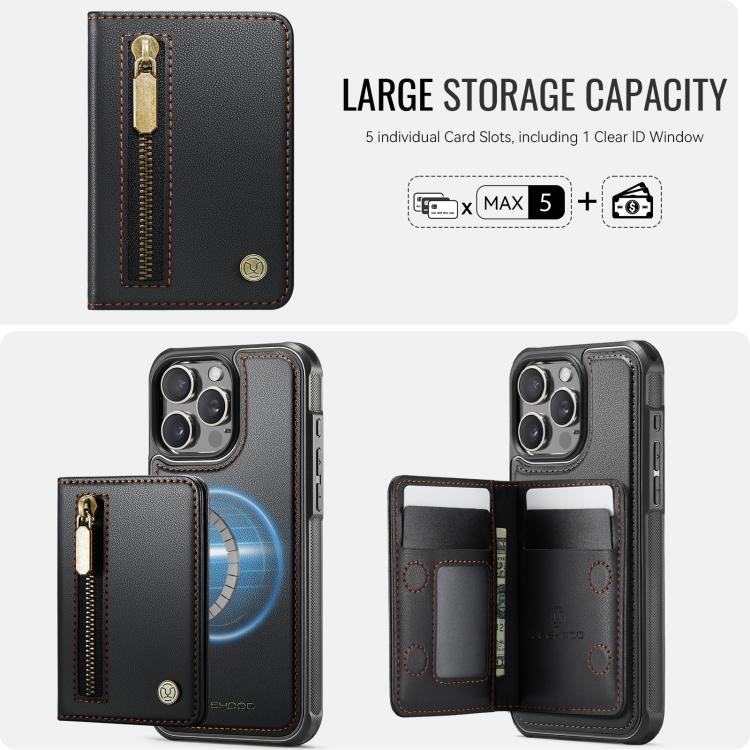 For iPhone 14 Pro JEEHOOD J12 Exquisite RFID MagSafe Zipper Card Bag Phone Case