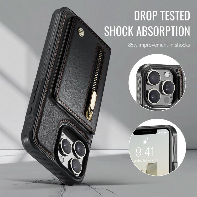 For iPhone 14 Pro JEEHOOD J12 Exquisite RFID MagSafe Zipper Card Bag Phone Case