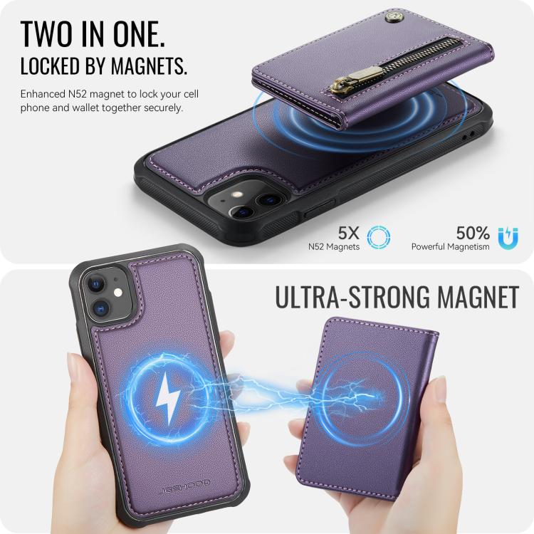 For iPhone 12 / 12 Pro JEEHOOD J12 Exquisite RFID MagSafe Zipper Card Bag Phone Case