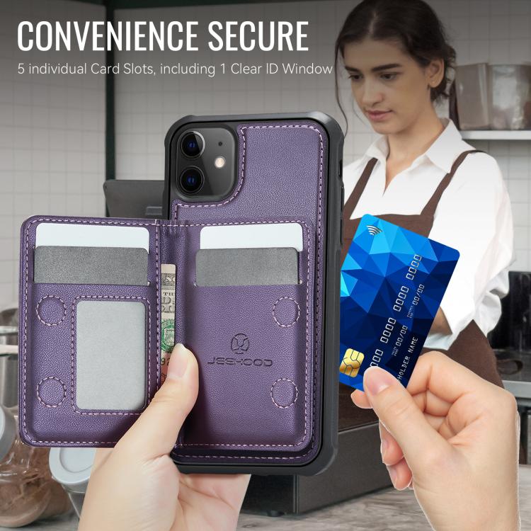 For iPhone 12 / 12 Pro JEEHOOD J12 Exquisite RFID MagSafe Zipper Card Bag Phone Case