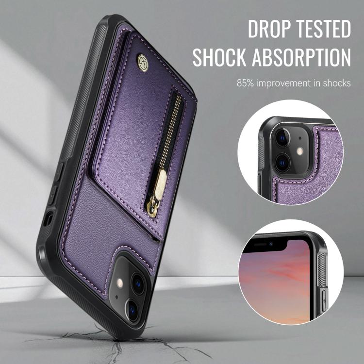 For iPhone 12 / 12 Pro JEEHOOD J12 Exquisite RFID MagSafe Zipper Card Bag Phone Case