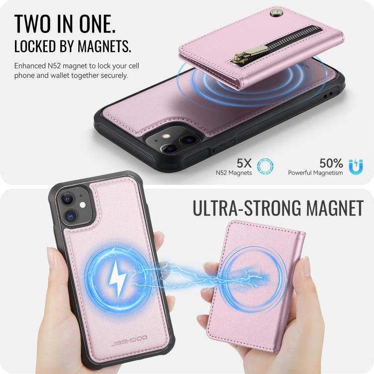 For iPhone 12 / 12 Pro JEEHOOD J12 Exquisite RFID MagSafe Zipper Card Bag Phone Case