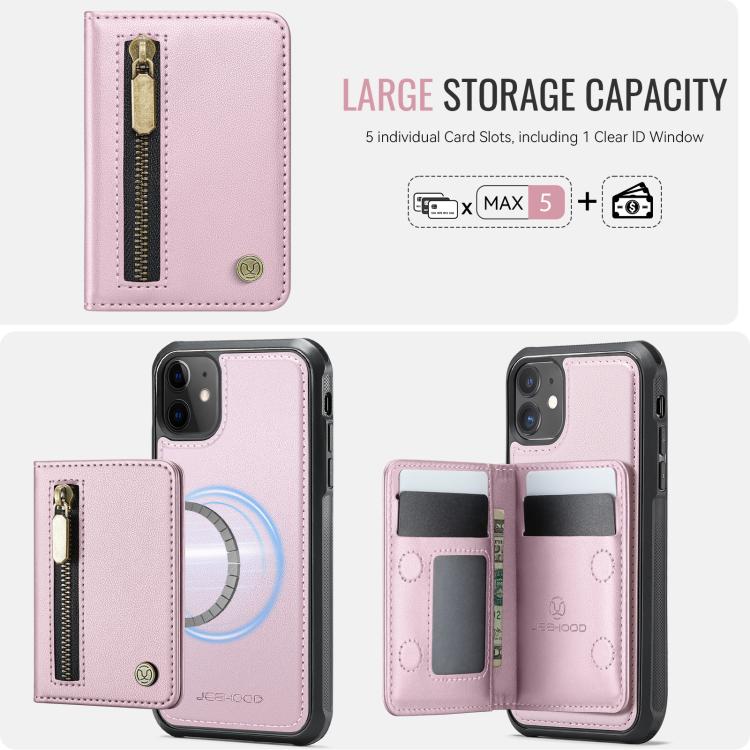 For iPhone 12 / 12 Pro JEEHOOD J12 Exquisite RFID MagSafe Zipper Card Bag Phone Case