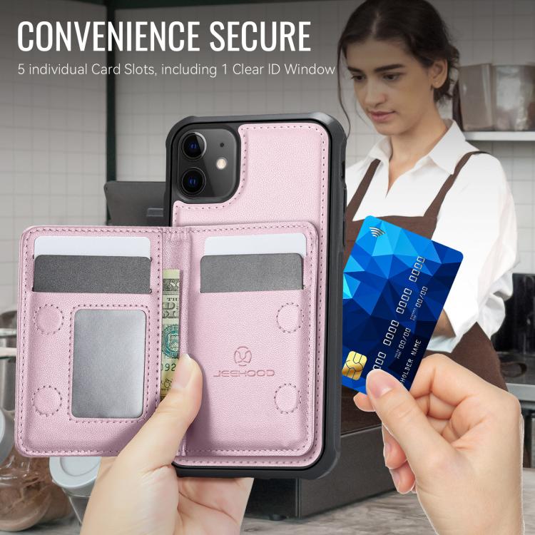 For iPhone 12 / 12 Pro JEEHOOD J12 Exquisite RFID MagSafe Zipper Card Bag Phone Case