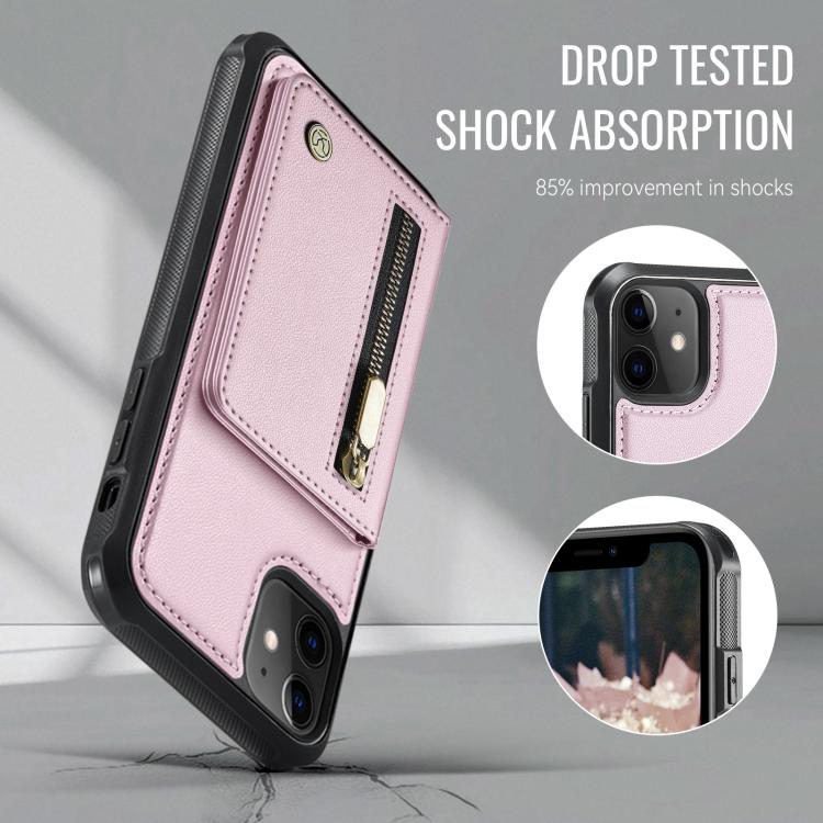 For iPhone 12 / 12 Pro JEEHOOD J12 Exquisite RFID MagSafe Zipper Card Bag Phone Case