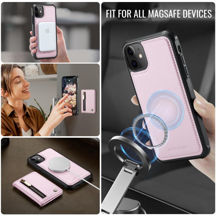 For iPhone 12 / 12 Pro JEEHOOD J12 Exquisite RFID MagSafe Zipper Card Bag Phone Case