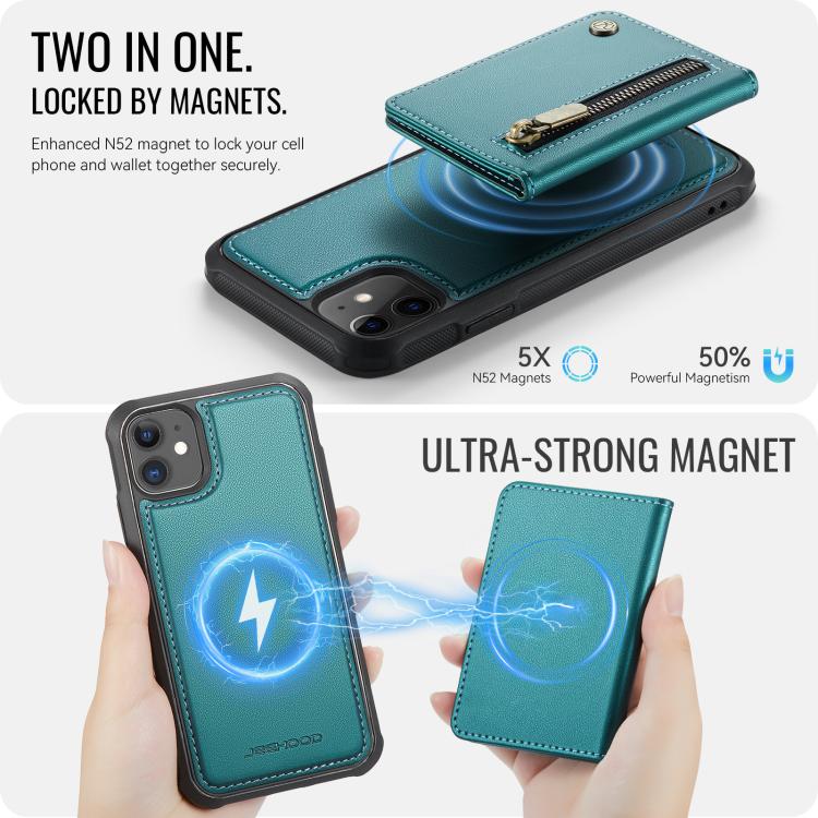 For iPhone 12 / 12 Pro JEEHOOD J12 Exquisite RFID MagSafe Zipper Card Bag Phone Case