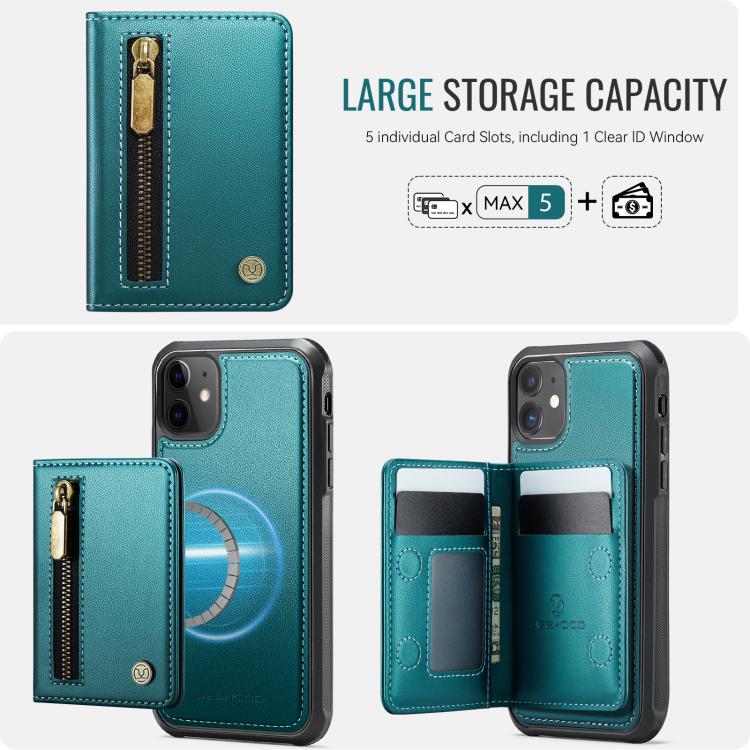 For iPhone 12 / 12 Pro JEEHOOD J12 Exquisite RFID MagSafe Zipper Card Bag Phone Case