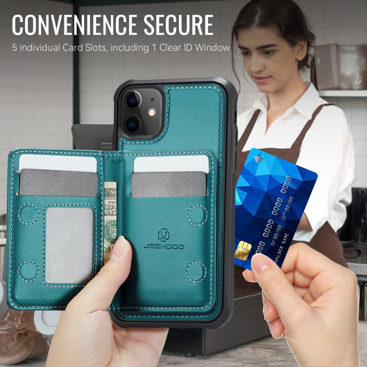 For iPhone 12 / 12 Pro JEEHOOD J12 Exquisite RFID MagSafe Zipper Card Bag Phone Case
