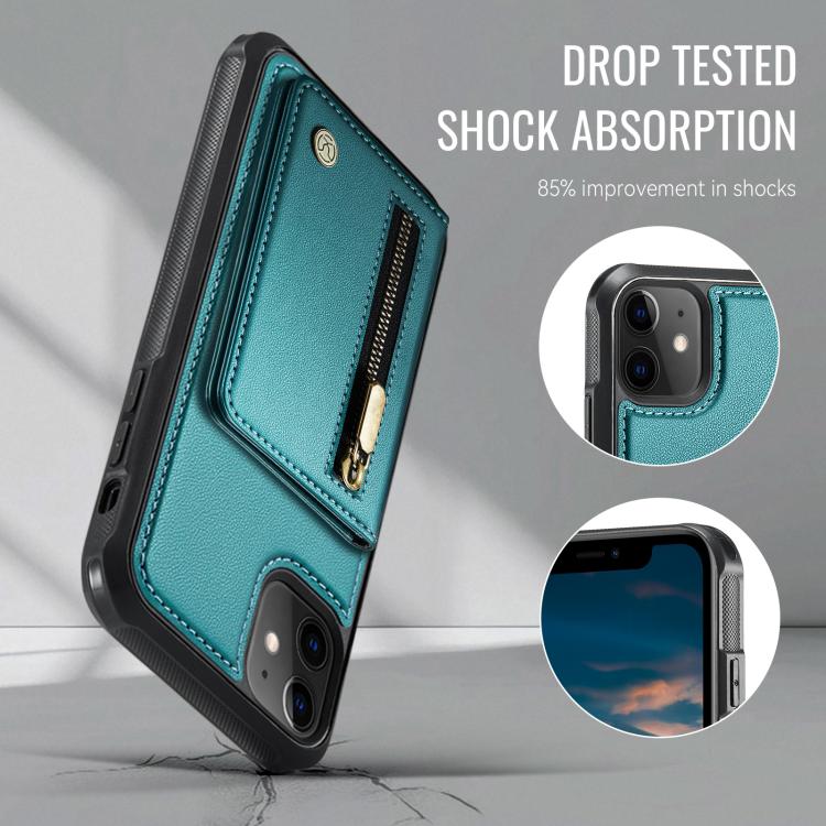 For iPhone 12 / 12 Pro JEEHOOD J12 Exquisite RFID MagSafe Zipper Card Bag Phone Case