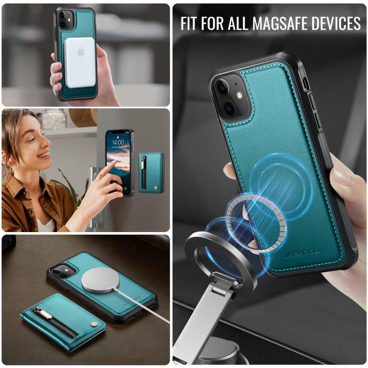 For iPhone 12 / 12 Pro JEEHOOD J12 Exquisite RFID MagSafe Zipper Card Bag Phone Case