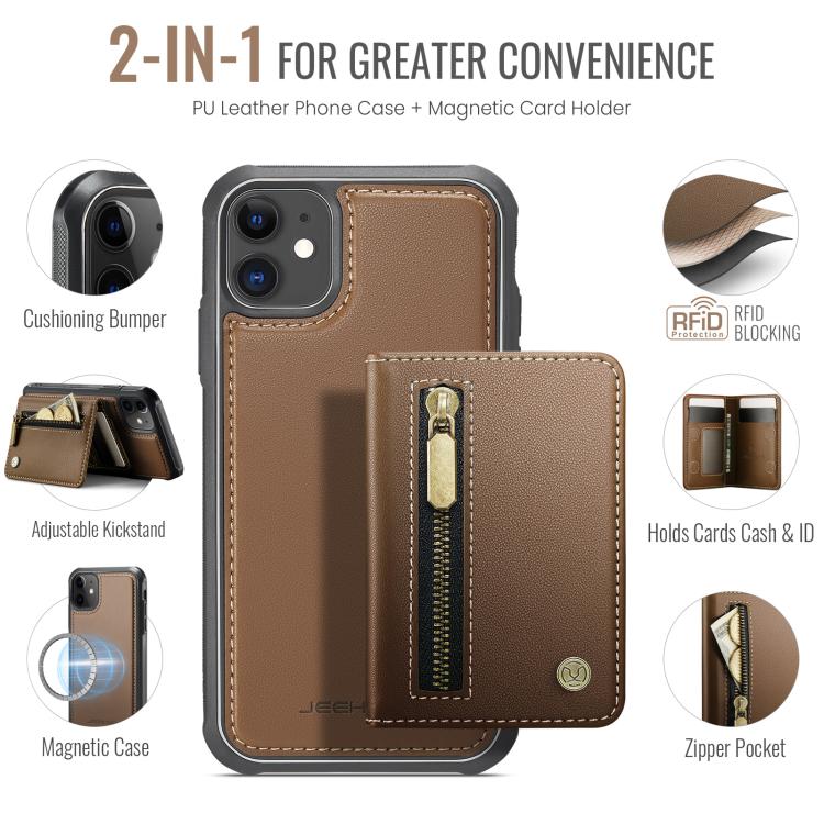 For iPhone 12 / 12 Pro JEEHOOD J12 Exquisite RFID MagSafe Zipper Card Bag Phone Case