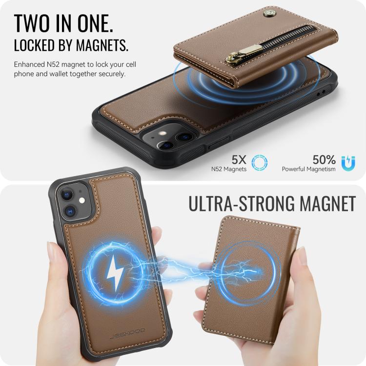 For iPhone 12 / 12 Pro JEEHOOD J12 Exquisite RFID MagSafe Zipper Card Bag Phone Case