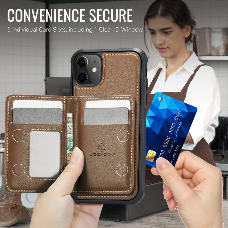 For iPhone 12 / 12 Pro JEEHOOD J12 Exquisite RFID MagSafe Zipper Card Bag Phone Case