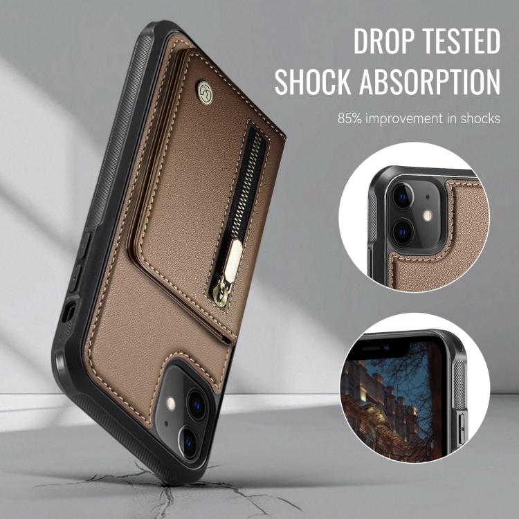 For iPhone 12 / 12 Pro JEEHOOD J12 Exquisite RFID MagSafe Zipper Card Bag Phone Case