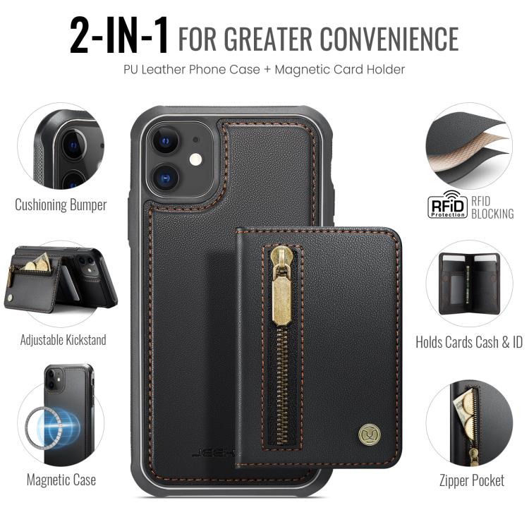 For iPhone 12 / 12 Pro JEEHOOD J12 Exquisite RFID MagSafe Zipper Card Bag Phone Case