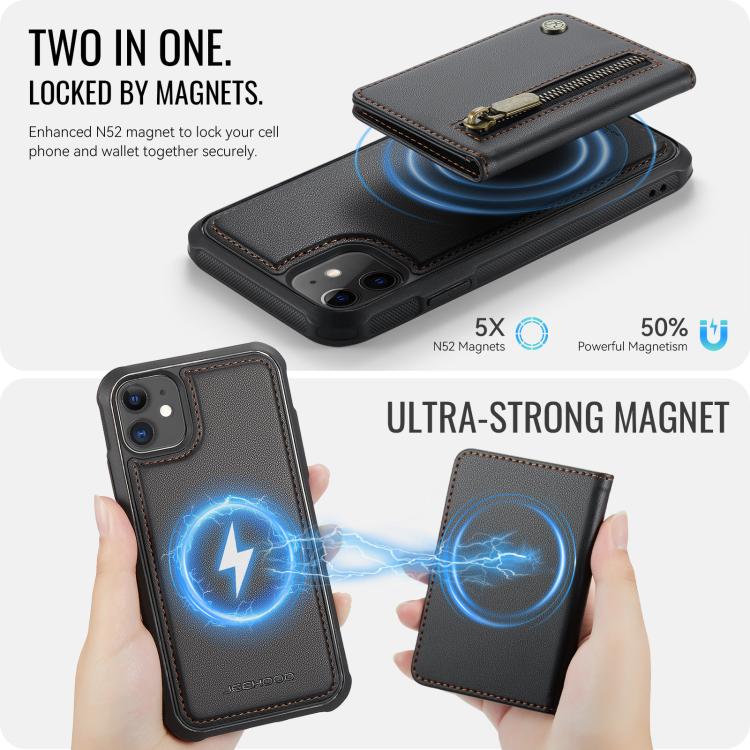 For iPhone 12 / 12 Pro JEEHOOD J12 Exquisite RFID MagSafe Zipper Card Bag Phone Case
