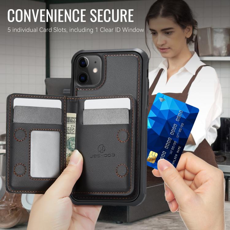 For iPhone 12 / 12 Pro JEEHOOD J12 Exquisite RFID MagSafe Zipper Card Bag Phone Case