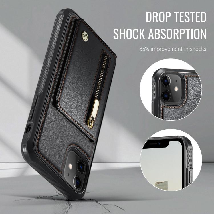 For iPhone 12 / 12 Pro JEEHOOD J12 Exquisite RFID MagSafe Zipper Card Bag Phone Case