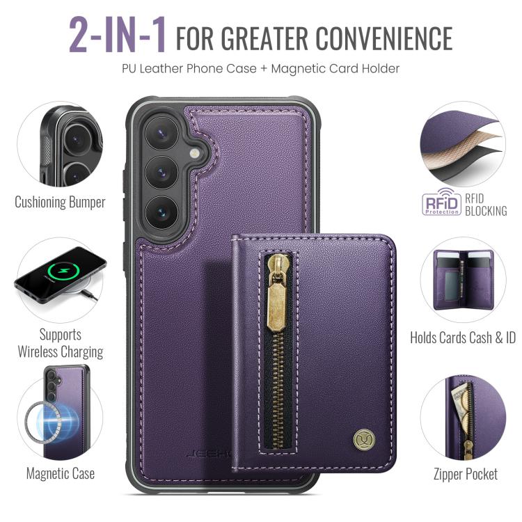 For Samsung Galaxy S25 FE 5G JEEHOOD J12 Exquisite RFID MagSafe Zipper Card Bag Phone Case